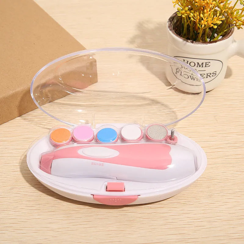 Ultra-quiet multifunctional baby nail polisher in pink colour with LED light