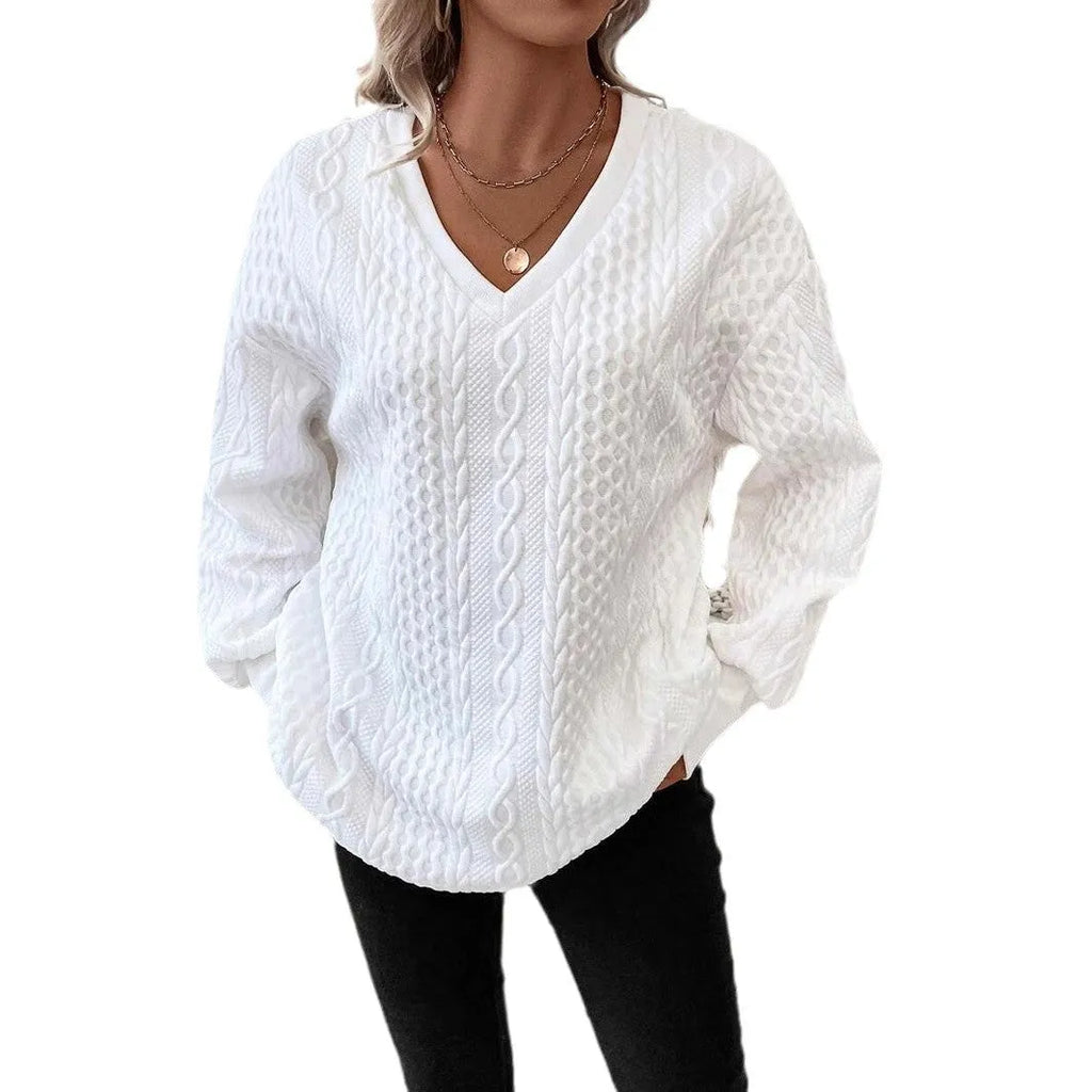 Milky white loose fit long sleeve T-shirt with 3D pattern design in Japanese Korean casual style