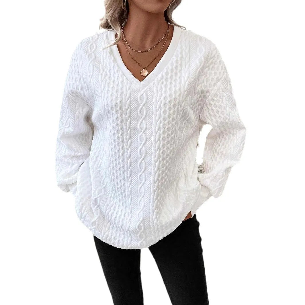 Milky white loose fit long sleeve T-shirt with 3D pattern design in Japanese Korean casual style