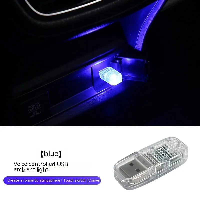 Car USB atmosphere light with touch controls and voice command RGB lighting functionality