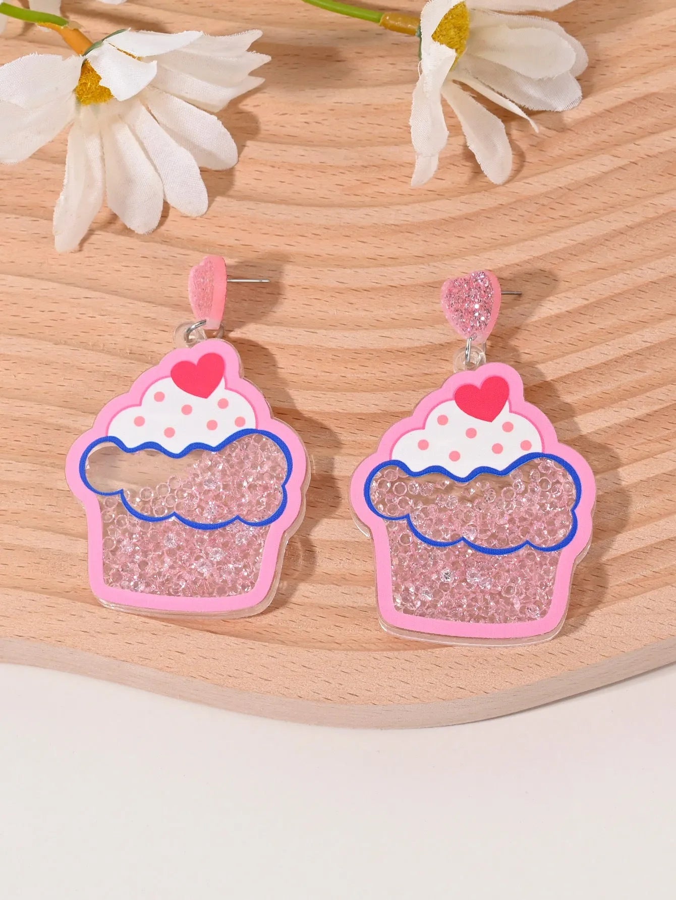 Colourful acrylic earrings with cherry, strawberry, watermelon, pineapple, coconut tree, cake, and ice cream designs for women.