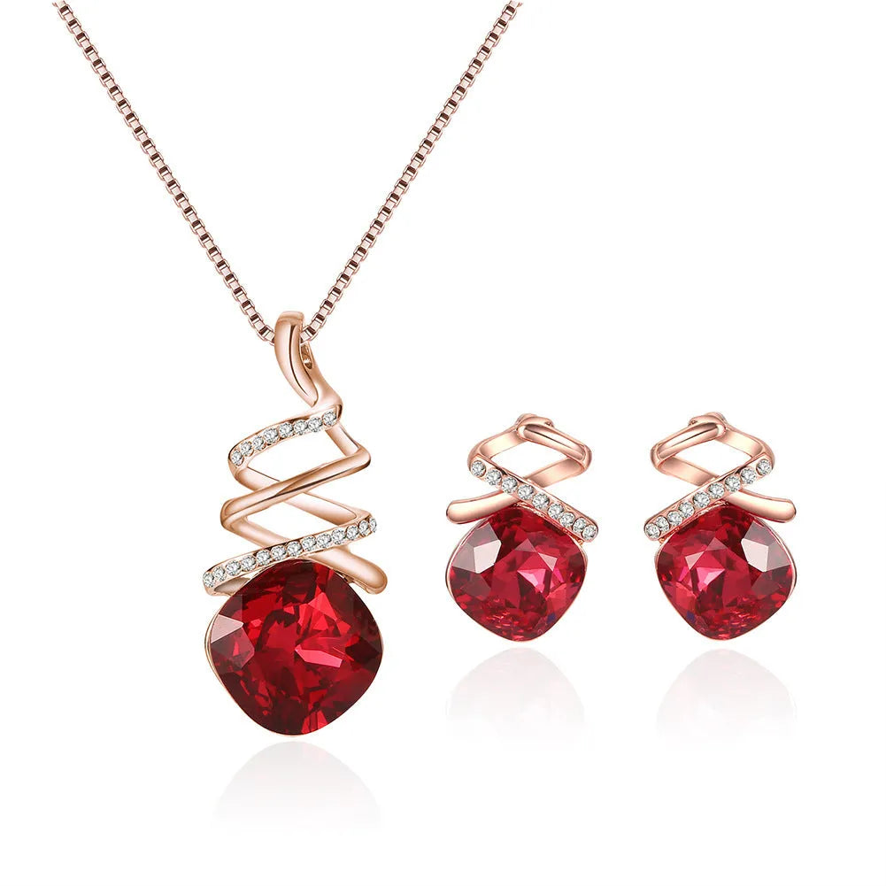 Women's jewellery set showing alloy necklace with water wave chain and matching earrings
