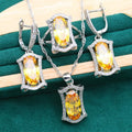 Zircon jewellery set with anti-allergy properties showing necklace, earrings, ring, and bracelet in olive green colour