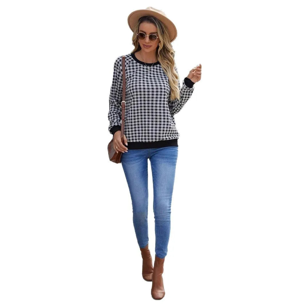 Black Japanese sweet plaid pullover long sleeve polyester sweater with striped pattern