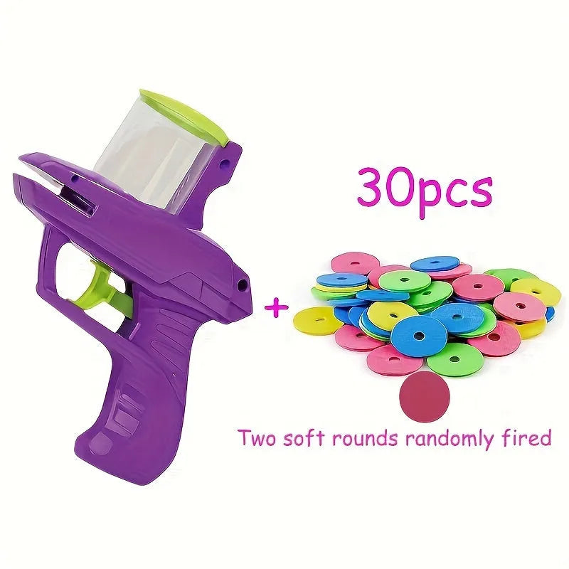 Battery-free cat toy launcher with foam discs in durable plastic construction
