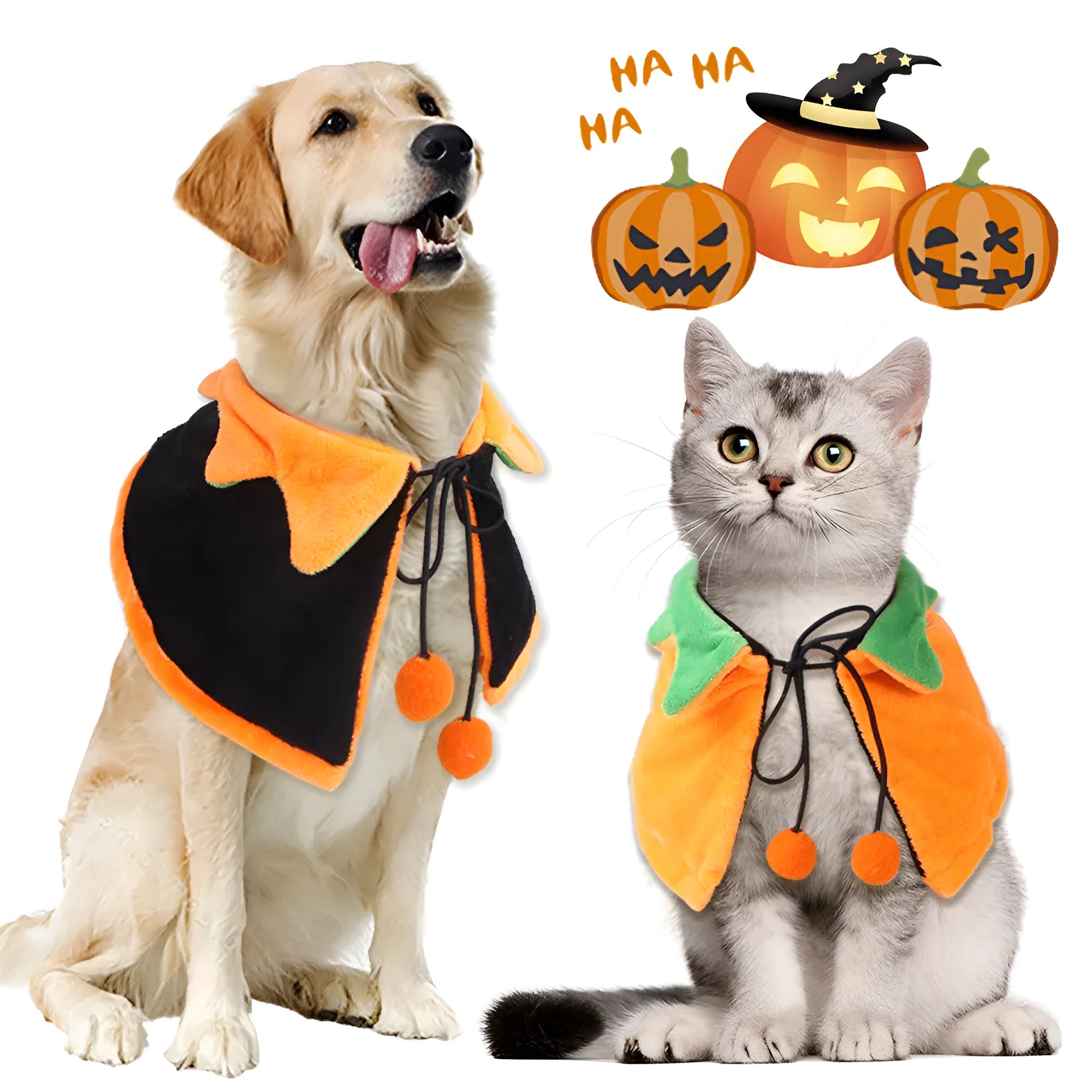 Reversible pumpkin design Halloween cloak for dogs and cats in plush material