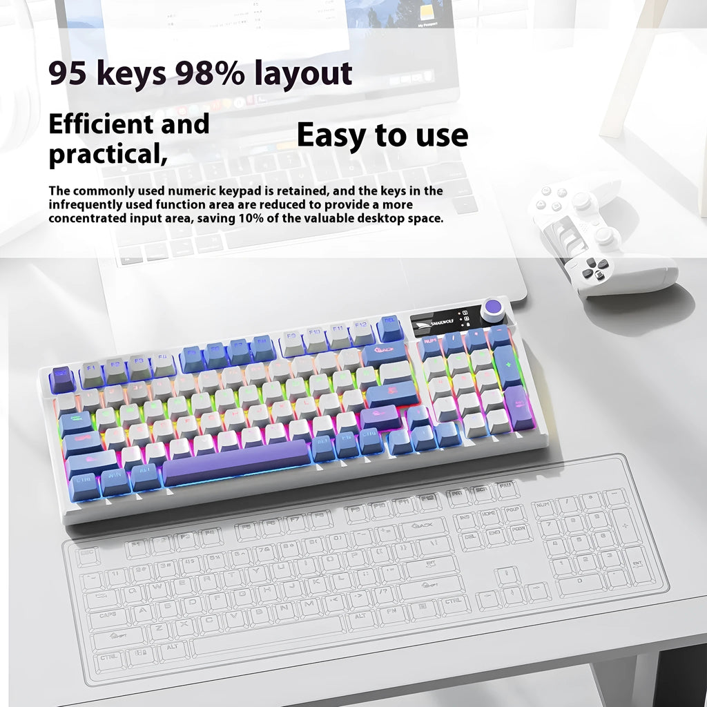 SK15 wired mechanical keyboard with central control knob in Autumn Water Blue colour on a desk.