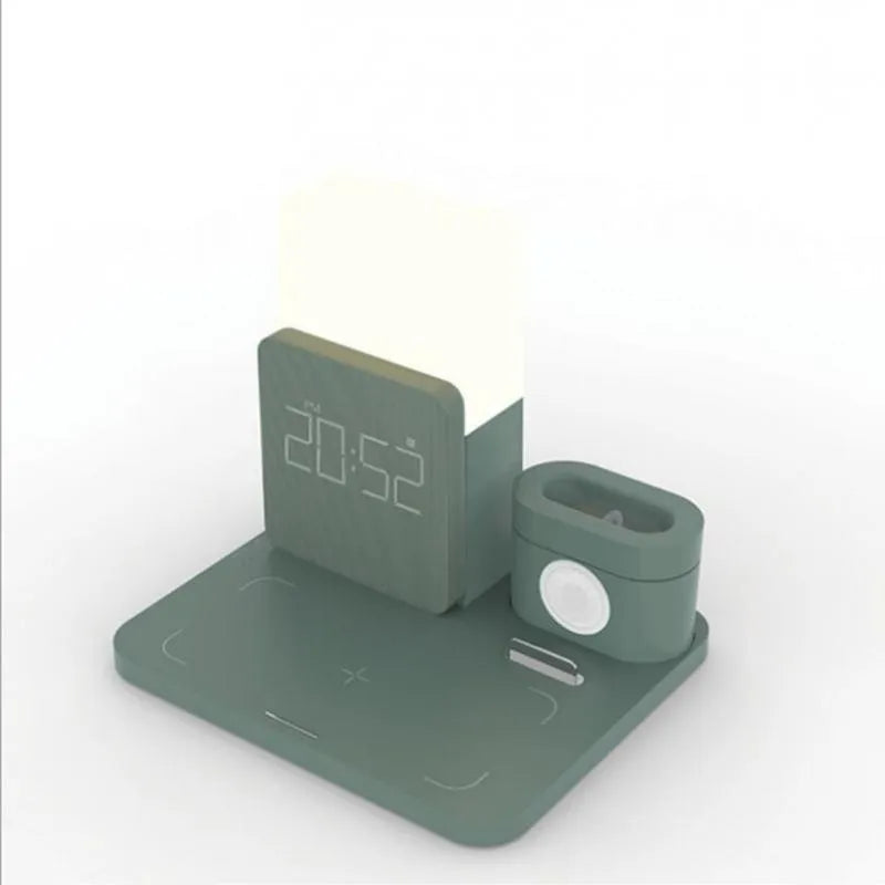 3-in-1 Qi wireless charging stand in dark green, light green, and black colour options