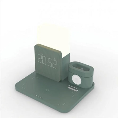 3-in-1 Qi wireless charging stand in dark green, light green, and black colour options