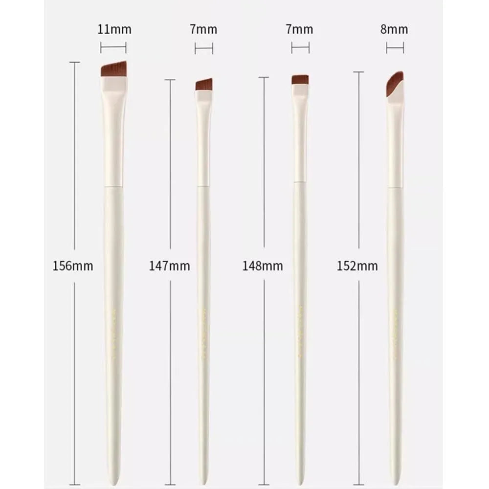 Four angled eyeliner and brow brushes with ultra-thin tips in leather case