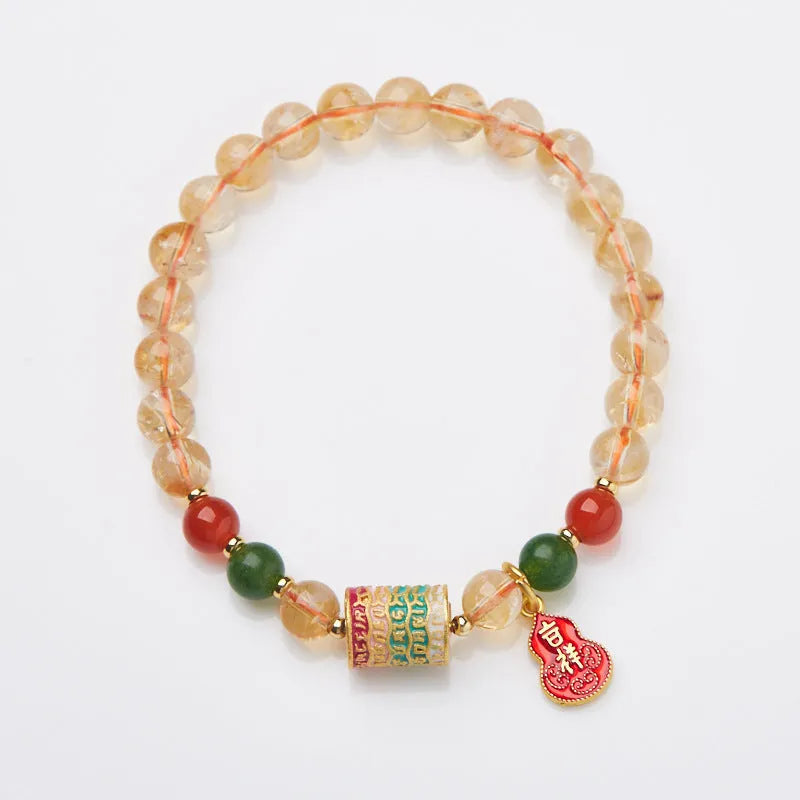 Citrine five sutra hand-woven bracelet with 6mm crystal beads geometric design