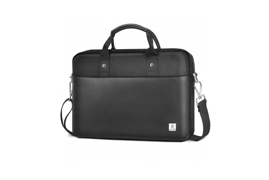 Black Oxford cloth computer organiser handbag with multiple pockets and security lock for 14" or 15.6" laptops