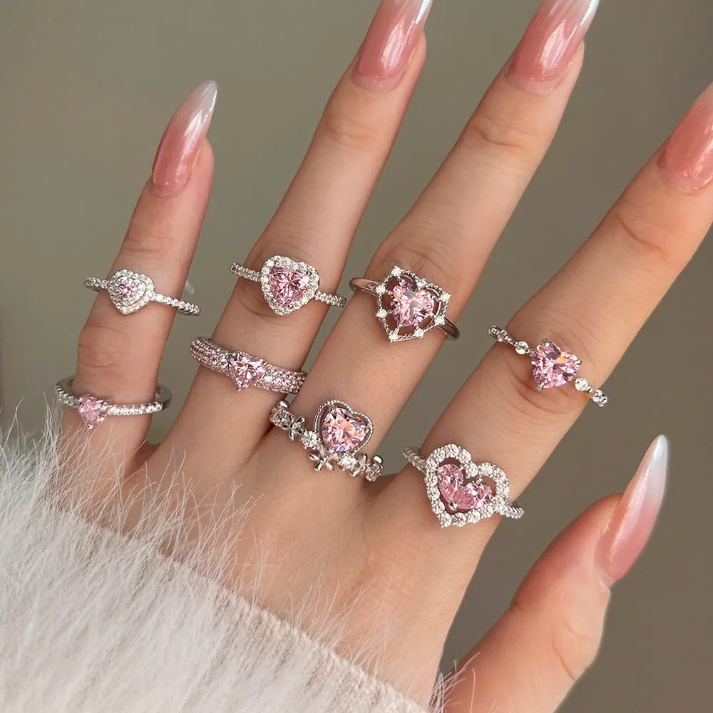 S925 sterling silver heart shaped ring for women sweet style silver colour