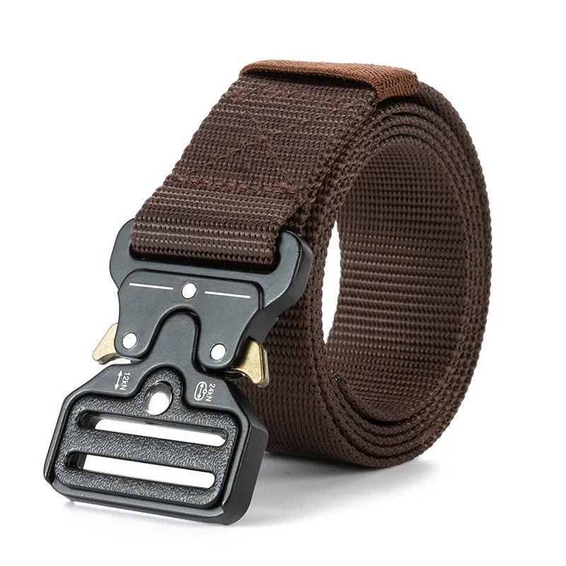 Men's thick canvas belt with an alloy release buckle in Army Green colour