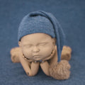 Hand-woven yarn baby photography hat in white with conical crown