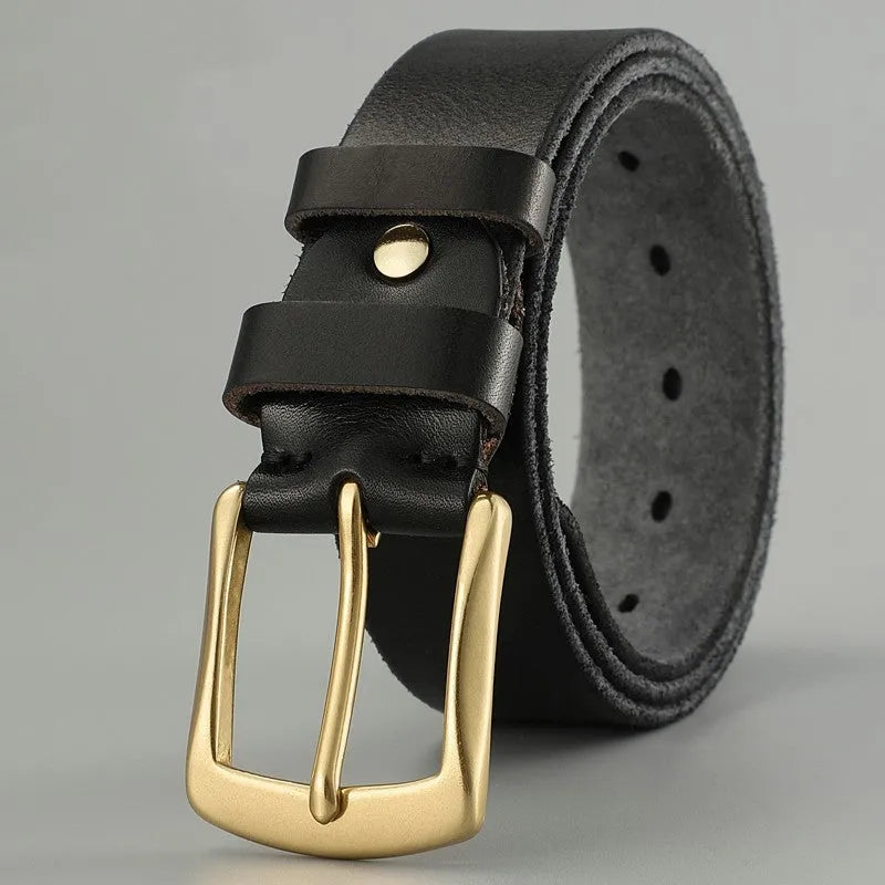 Handmade cowhide men's belt with needle buckle and bare rivet in black and khaki sizes 105cm to 140cm