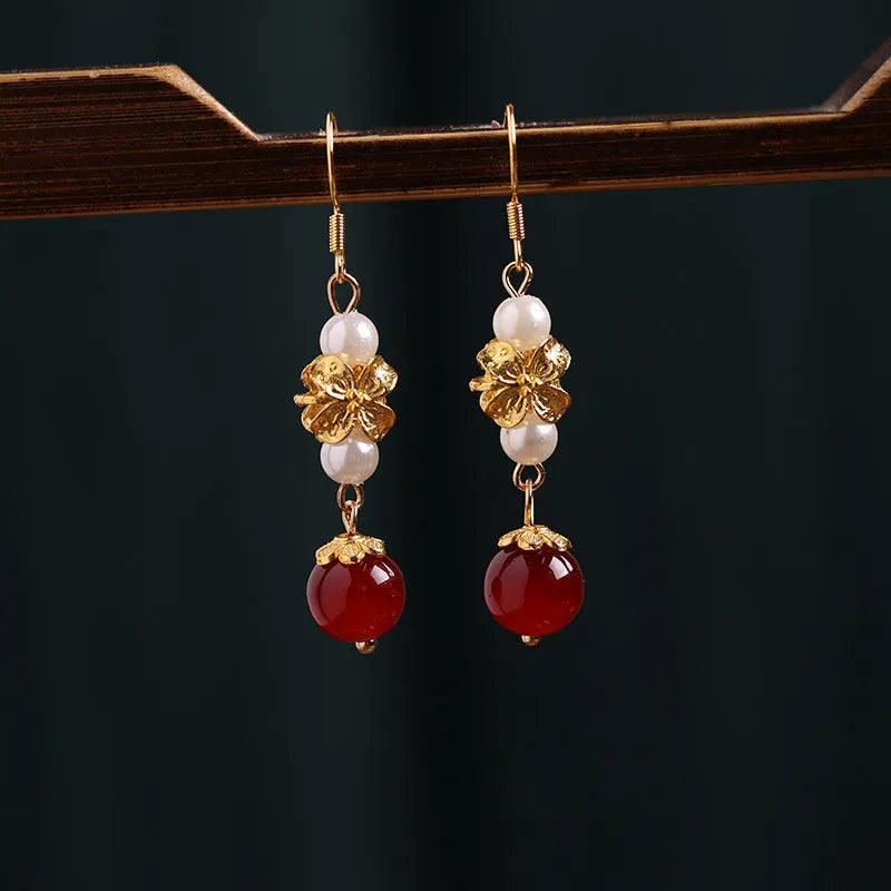 Women's geometric retro earrings with electroplated alloy construction for Han cheongsam outfits