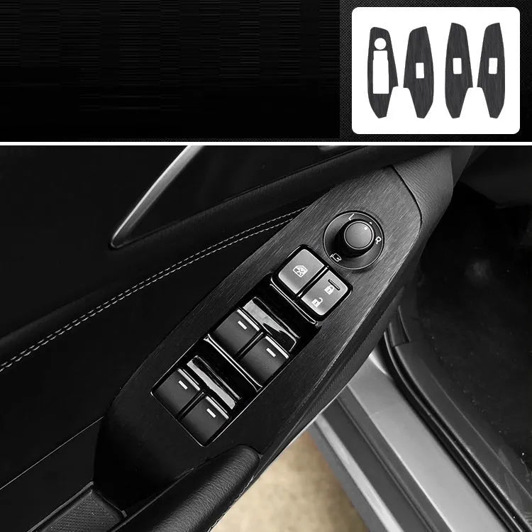 Car interior decorative film sticker kit showing centre console, instrument panel, and trim pieces