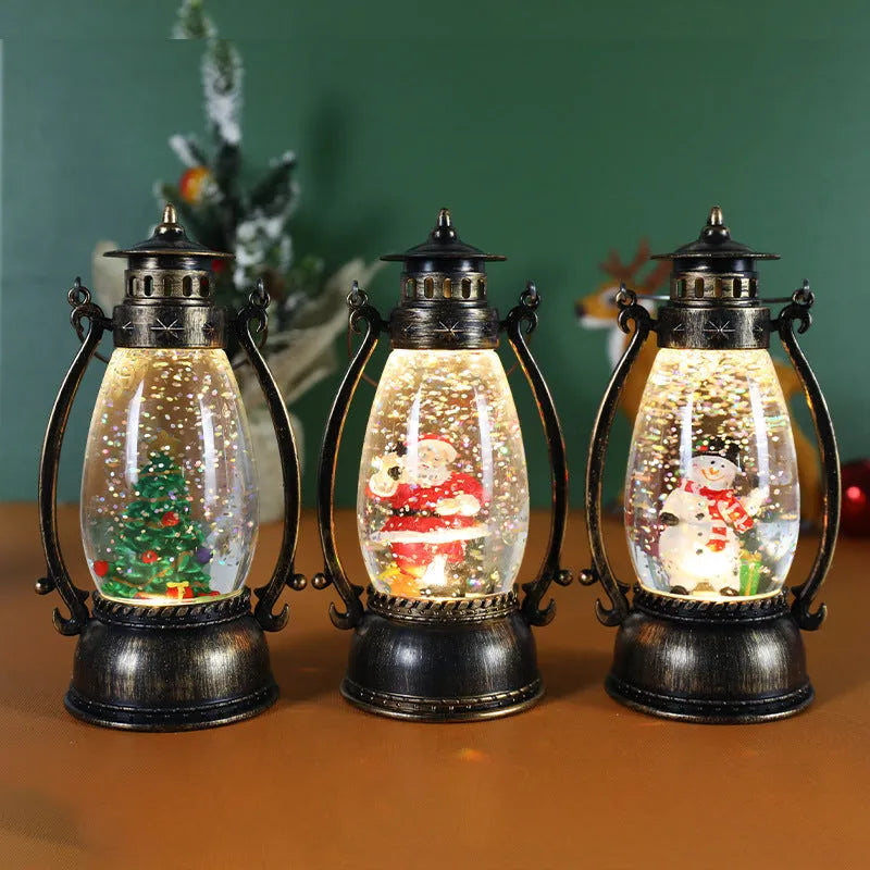 Portable crystal ball oil lamp Christmas decoration with snowman and elderly designs