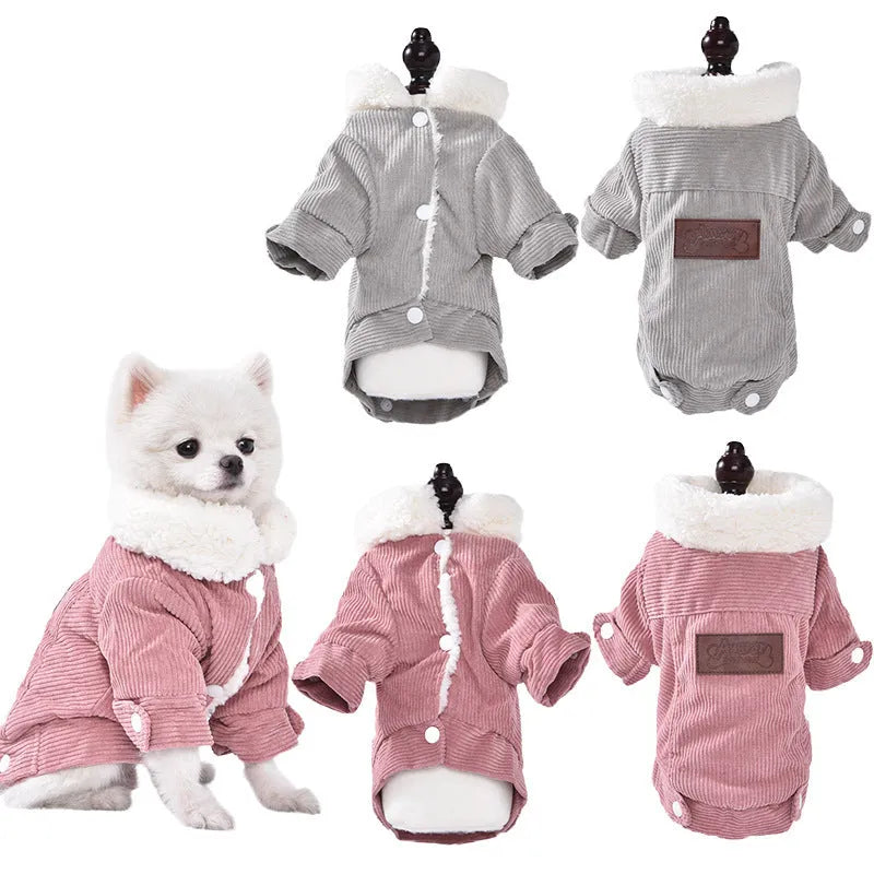 Dog wearing grey lambswool fleece lined winter vest with wool lining for autumn and winter warmth