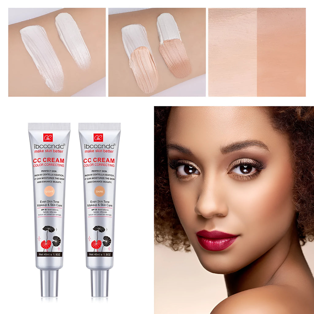 Erborian Centella Asiatica CC cream tube in dark and light colour shades, colour-correcting makeup primer