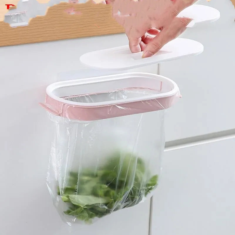 Blue plastic kitchen garbage bag storage rack for cabinet or bench organisation