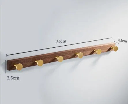 Black walnut bathroom clothes hooks with brass wire drawing finish in multiple hook configurations