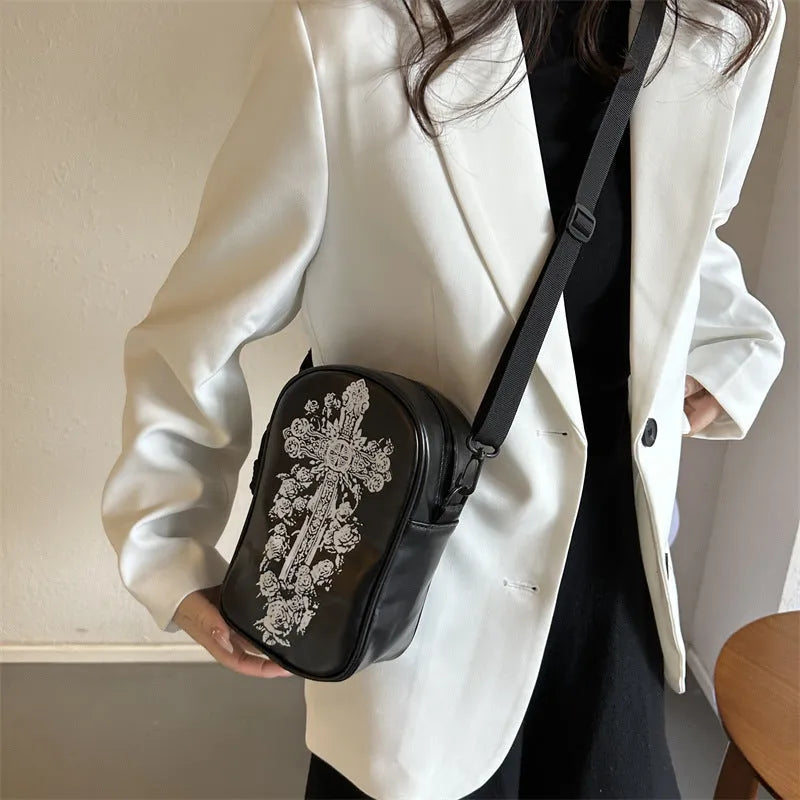 Halloween graffiti crossbody phone bag with pumpkin ghost bat print in medium size