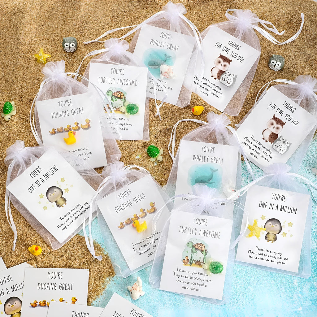 Set of resin memo cards with pun designs for office use and gift giving