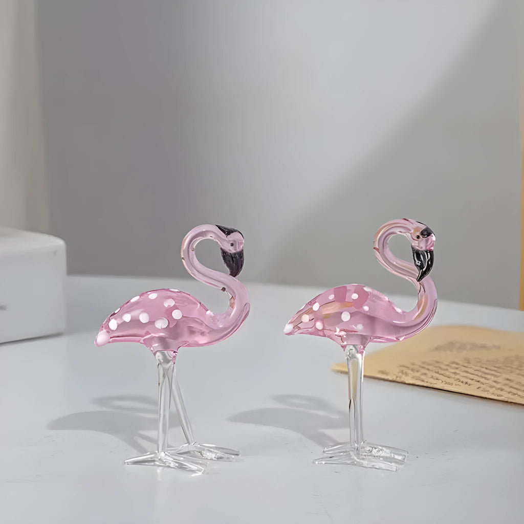 Pink crystal flamingo decorative animal figure on table with modern minimalist style