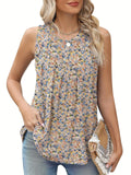 A black plus size sleeveless vest with a floral print, shown on a hanger.