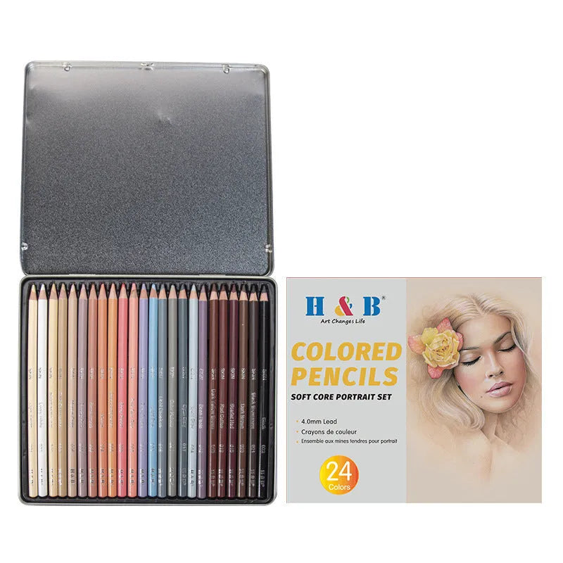 24 skin tone portrait drawing pencils in iron box case for hand-painted artwork