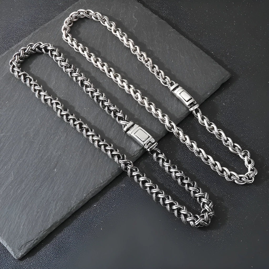 Men's titanium steel keel chain necklace with geometric pendant and large hemp flower links