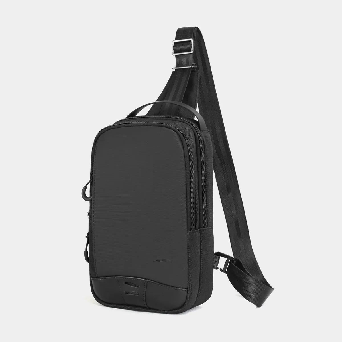 Casual black waterproof chest bag with camouflage pattern, single shoulder strap and soft handle