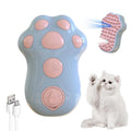 Blue self-cleaning cat steam brush with silicone bristles and a release button for pet grooming