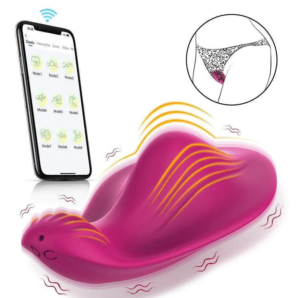 Rose red wearable female massager with silicone construction and APP remote control functionality