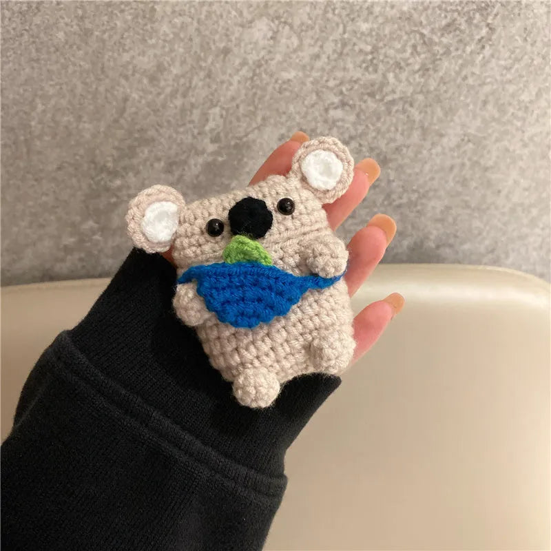 Hand-knitted koala bear backpack protective cover for Apple AirPods wireless earbuds