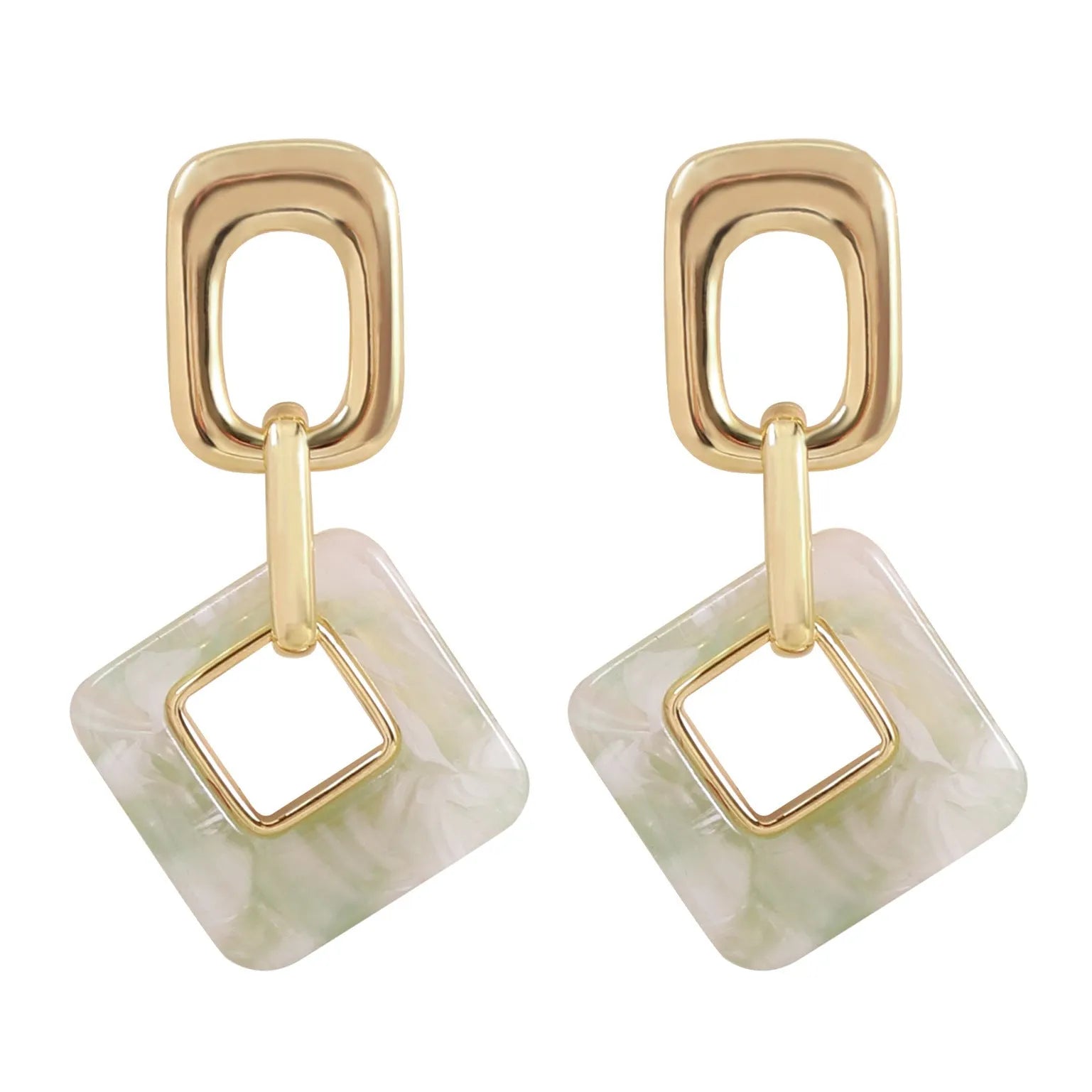 Geometric hollow square earrings with chamfered corners in electroplated copper