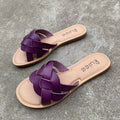 Women's flat slippers suede PU upper rubber sole casual open toe summer black