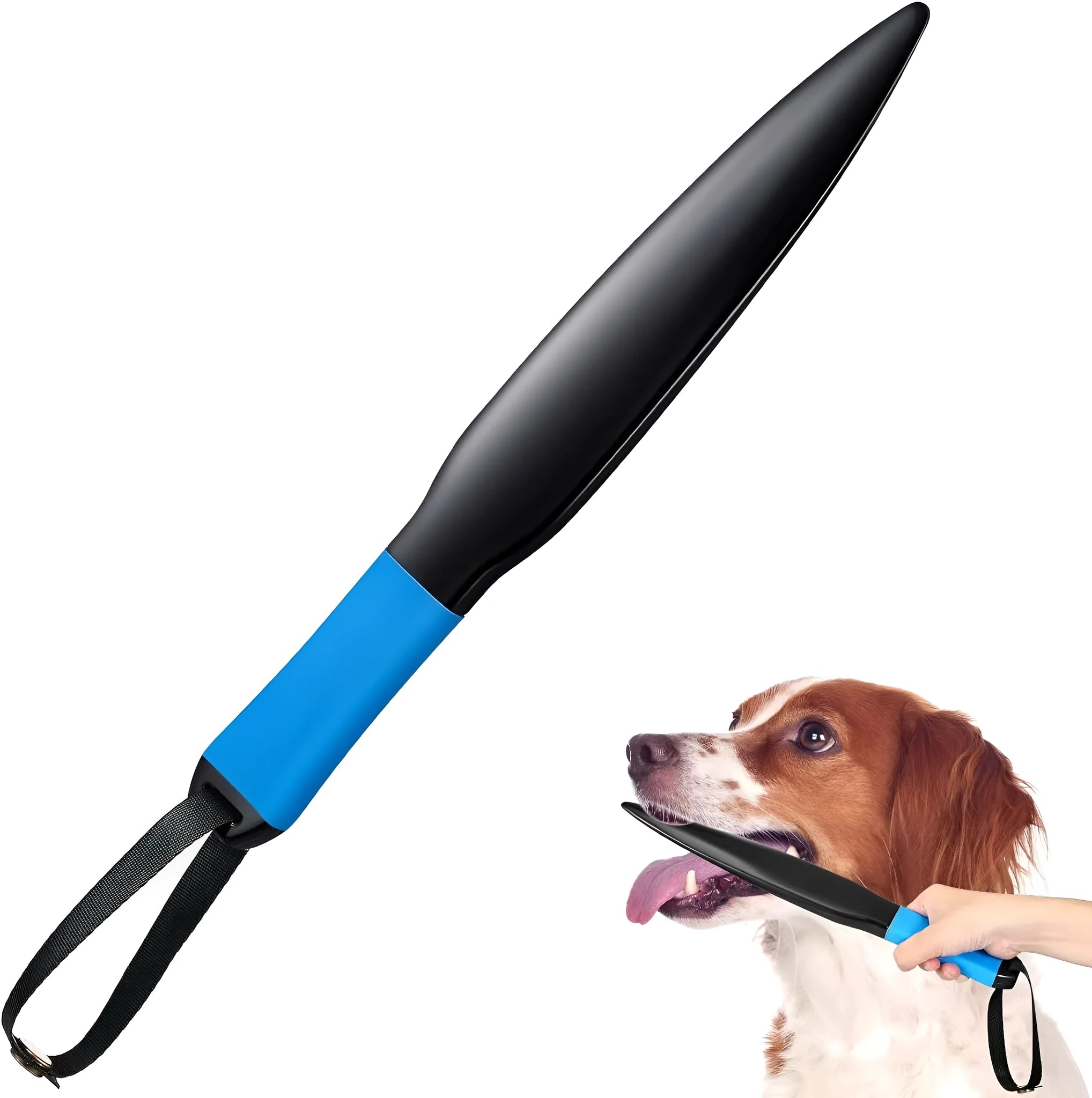 Blue handled dog break stick training tool with nylon construction measuring 35 cm