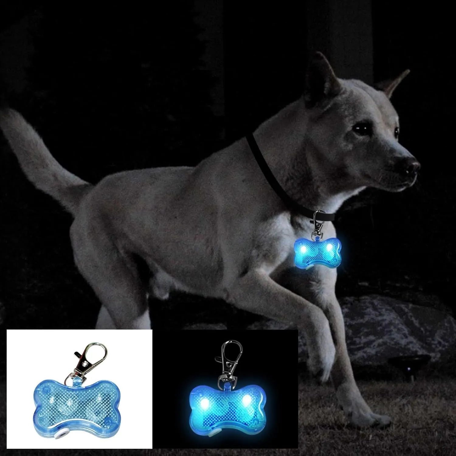 LED bone-shaped glowing pendant for pet collars in multiple colour options