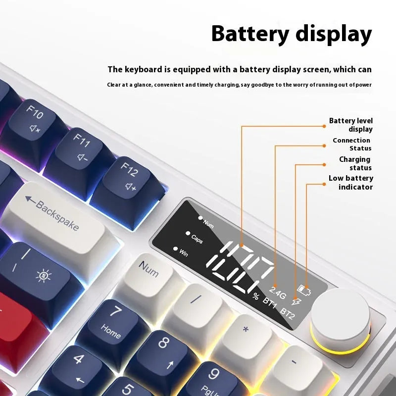 Wireless mechanical keyboard and mouse combo in blue-white colour option with USB-C cable