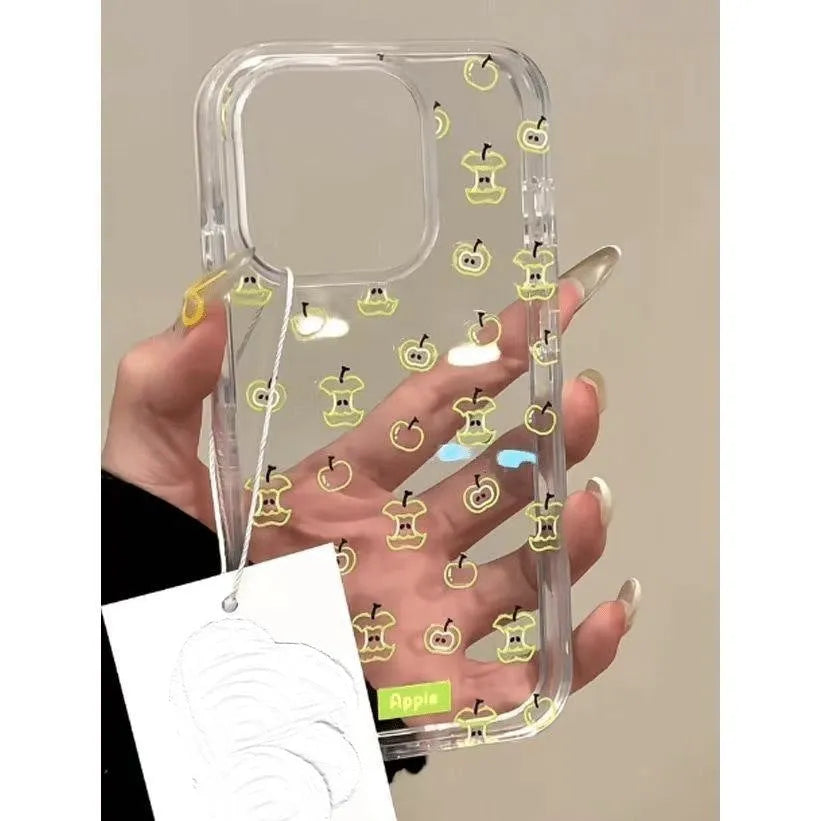 Green apple core transparent TPU phone case for iPhone, full coverage protective shell
