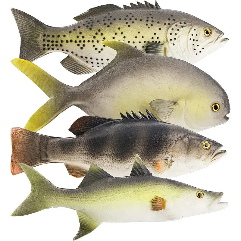 Three PU simulated fish ornaments - yellow-fin tuna, yellow croaker and flower fish models for decorative display