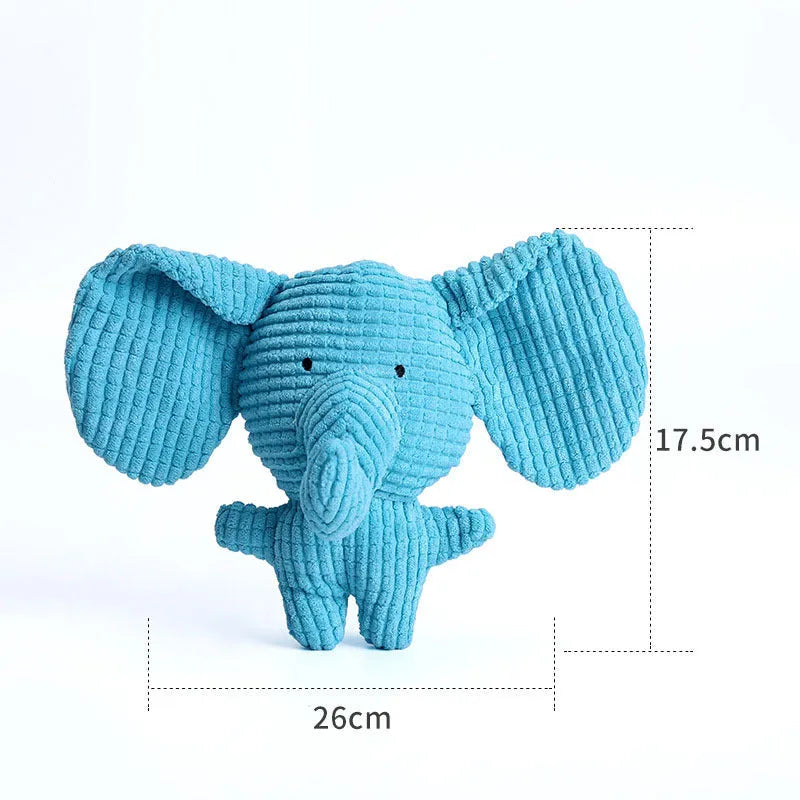 Animal shape plush squeaky dog chew toy with whistle construction in multiple colours