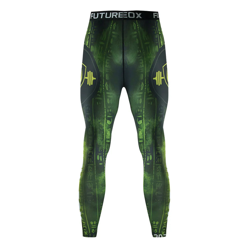 Man wearing a slim-fit ZF016 printing pattern sports suit, consisting of a long-sleeved top and trousers, for running or fitness.