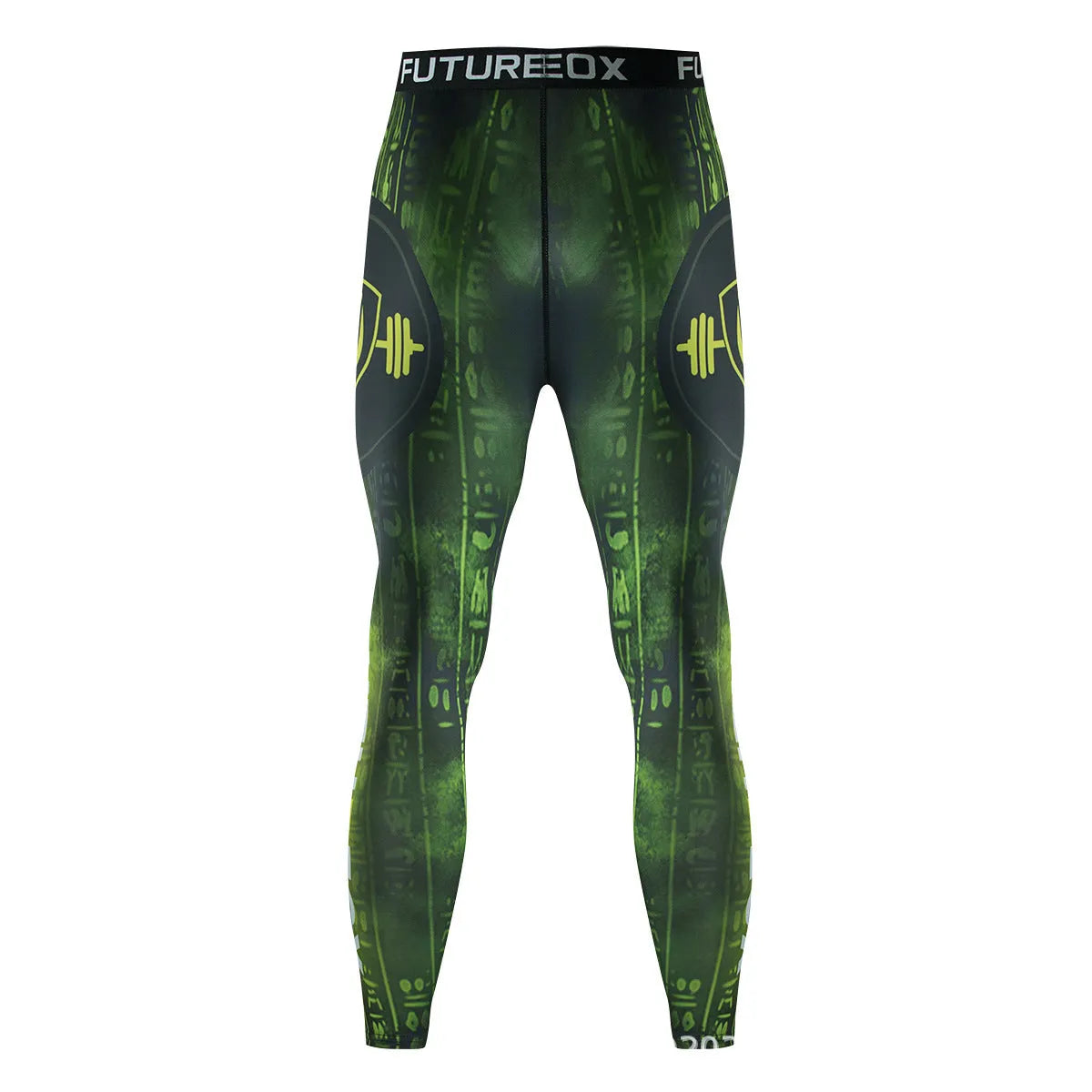 Man wearing a slim-fit ZF016 printing pattern sports suit, consisting of a long-sleeved top and trousers, for running or fitness.