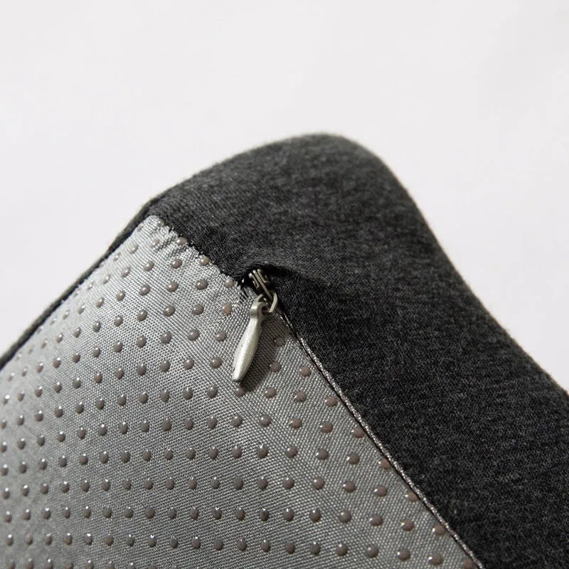 Memory foam office chair cushion for waist support in dark grey colour.
