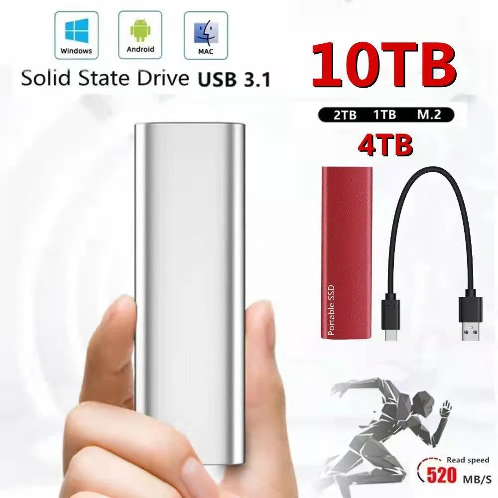 Ultra-thin metal shell mobile SSD portable hard drive showing four colour interface options
