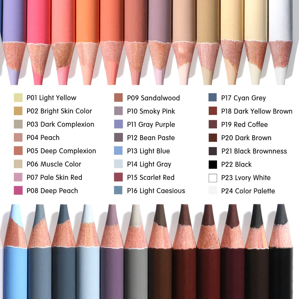 24 skin tone portrait drawing pencils in iron box case for hand-painted artwork